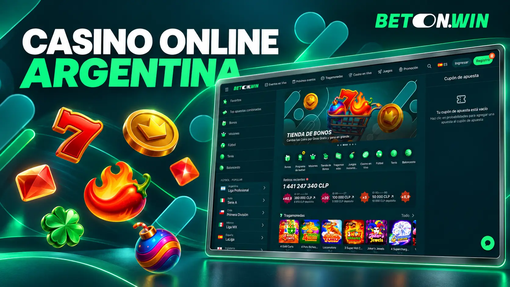BetOnWin Argentina con Miles de Tragamonedas y Casino en Vivo